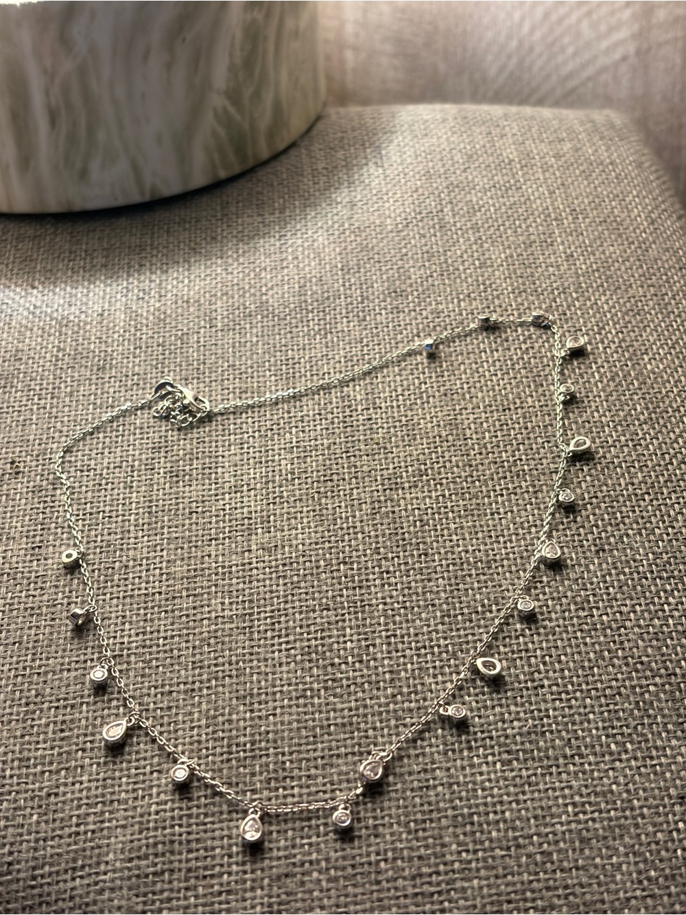 Sterling Silver Bezel n Teardrop Necklace “Diamond by the Yard” Necklace